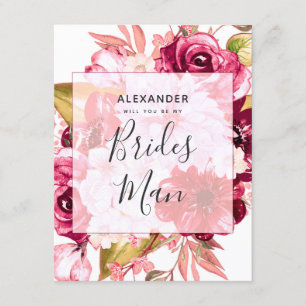 Burgundy och Blommigt blir du min Bridesman Inbjudningar