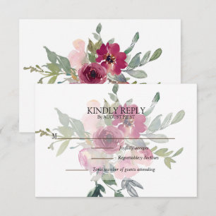 Burgundy och blommigt bouquet Bröllop OSA Kort