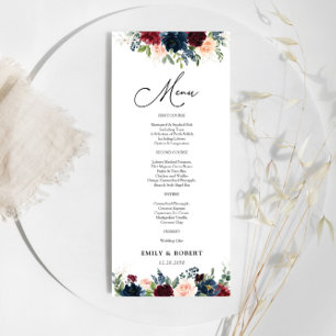 Burgundy och Blommigt Bröllop Ceremony Menu Meny