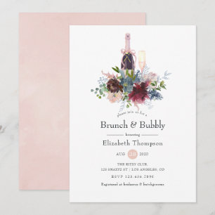 Burgundy och Blommigt Brunch och Bubly Inbjudningar