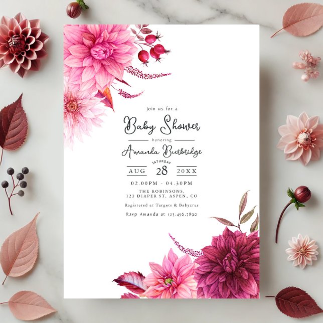 Burgundy och  Blommigt för höstfällor för babyskor Inbjudningar (Burgundy and Blush Autumn-Fall Floral Baby Shower Invitation)