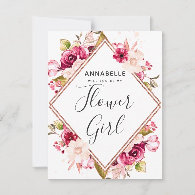 Burgundy och  Blommigt kommer du att bli min skolf Inbjudningar (Framsida)