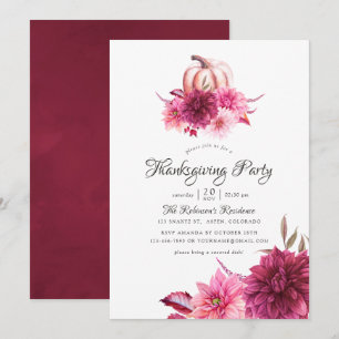 Burgundy och  Blommigtens Thanksgiving Party Inbjudningar