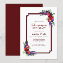 Burgundy och Blue Blommigt Champagne Breakfast