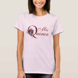 Burgundy och Blue Blommigt Mis Quince Quinceanera T Shirt