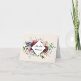 Burgundy och Blue Blommigt Tack på spanska Kort