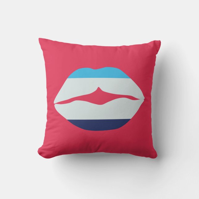 Burgundy och Blue Stripe Läppar Dekorativ kudde (Framsida)