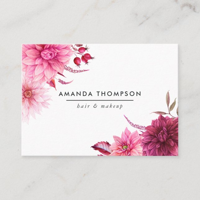 Burgundy och Blush Akvarellblommor Visitkort (Framsida)