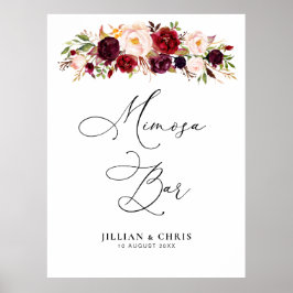 burgundy och blush blommande mimosa barskylt poster