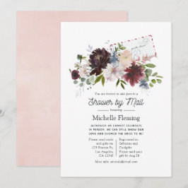 Burgundy och Blush Blommig Bröllopsfest via Post Inbjudningar