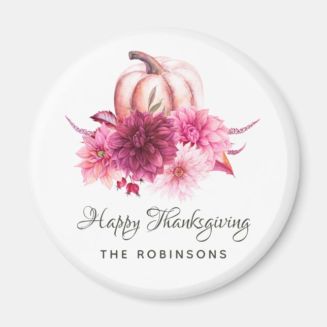 Burgundy och Blush Blommig Thanksgiving Magnet (Framsidan)