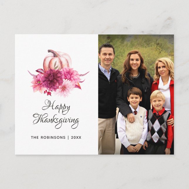 Burgundy och Blush blomsterlig Thanksgiving-fotogr Helg Vykort (Framsida)