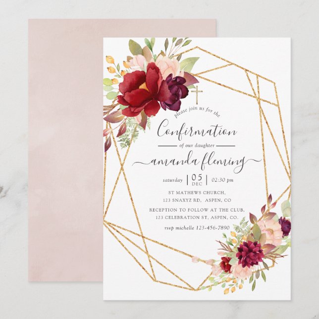 Burgundy och Blush Boho Geometrisk Bekräftelse Inbjudningar (Fram/baksida)