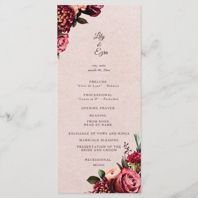 Burgundy och Blush Flat Program (Framsida)