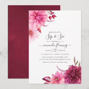 Burgundy och Blush Höst Fall Floral Smaka och Se Inbjudningar