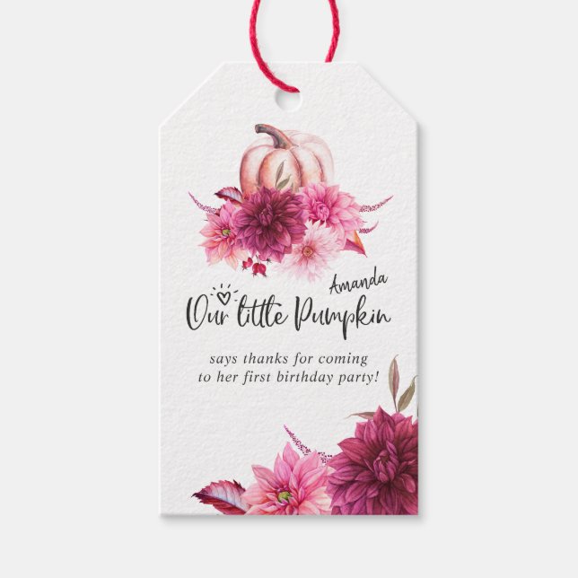 Burgundy och Blush Höst Fall Pumpa Födelsedag Presentetikett (Framsidan)
