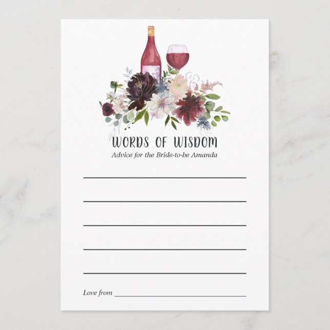 Burgundy och Blush Rosa Vinprovning Bröllopsdusch Rådkort (Framsida)