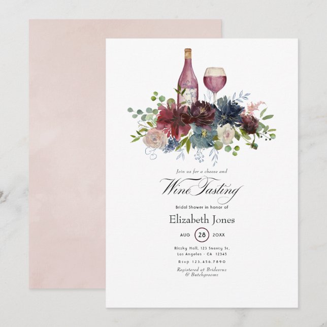 Burgundy och Blush Rosa Vinprovning Inbjudan (Fram/baksida)