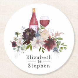 Burgundy och Blush vin-tema Bröllop Underlägg Papper Rund