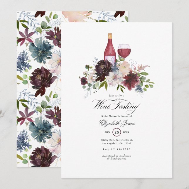 Burgundy och Blush vin-tematiserad bröllopsdusch Inbjudningar (Fram/baksida)