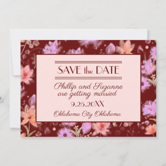 Burgundy och Blush Vintage Blommig Spara Datum Inbjudningar