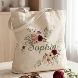 Burgundy och Blush Watercolor Blommig Personlig Tygkasse