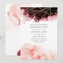 Burgundy och Blush Watercolor Geometrisk Bröllop