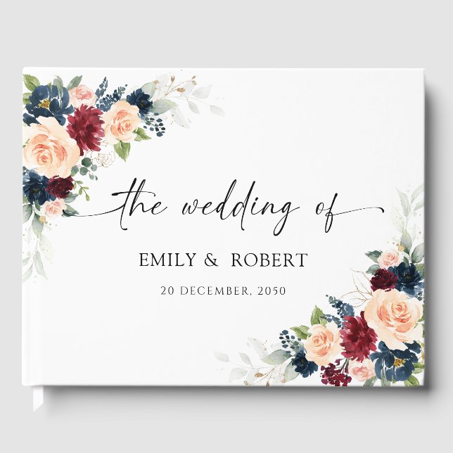 Burgundy och Bröllop Guest Bok (Framsida)