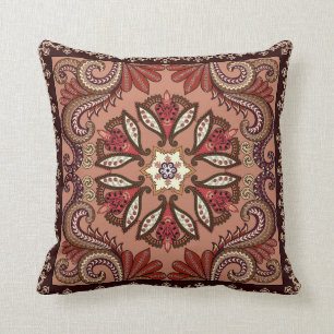 Burgundy och Brun Paisley Mönster Kudde