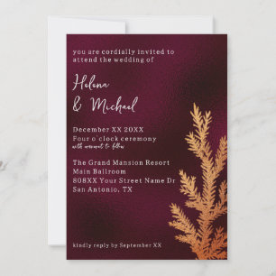 Burgundy och Copper Winter Wedding Gräs Gren Inbjudningar