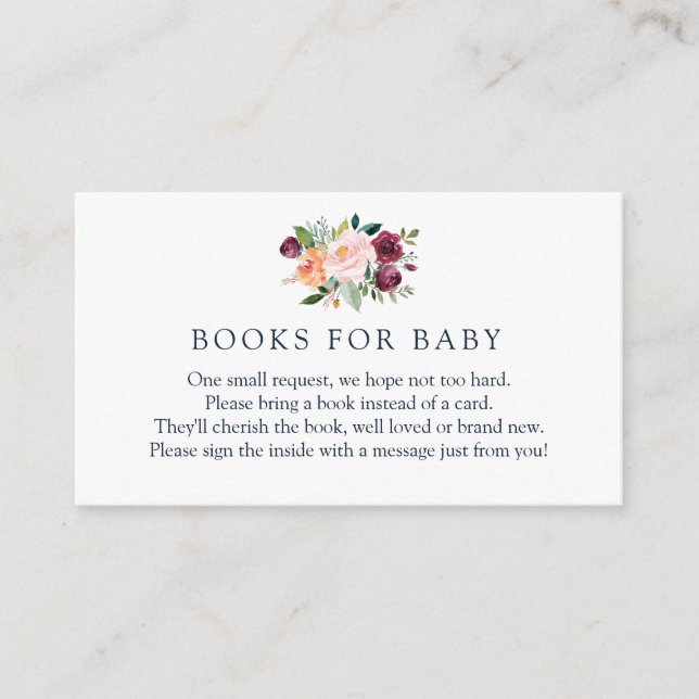 Burgundy och Coral Blommigt Bokar för Baby Tilläggskort (Framsida)
