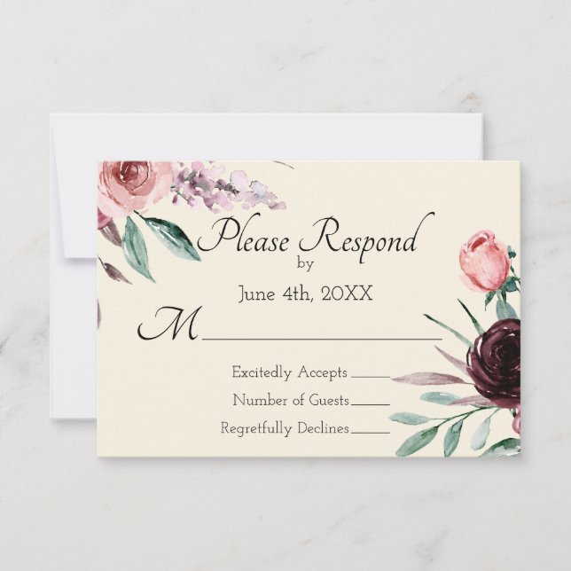 Burgundy och Cream Blommigt Bröllop OSA Card (Framsida)