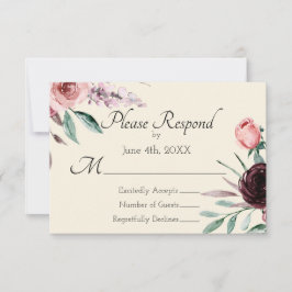 Burgundy och Cream Blommigt Bröllop OSA Card Kort