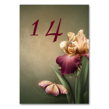 Burgundy och Cream Iris Bröllop Bordsnummer Card