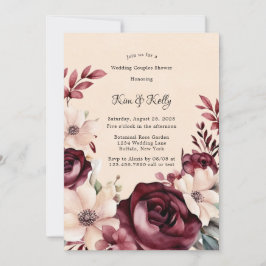 Burgundy och Cream Ro Bröllop Par Shower Inbjudningar