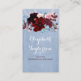 Burgundy och Dusty Blue Blommigt Vattenfärg Visitkort