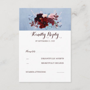 Burgundy och Dusty Blue Bröllop OSA Kort