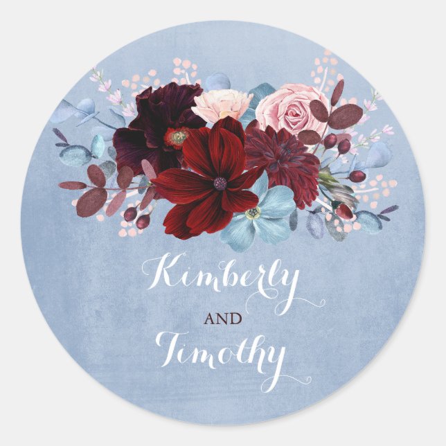 Burgundy och Dusty Blue Runt Klistermärke (Framsida)