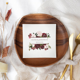 Burgundy och Elegantens Blommigt Bröllop Pappersservett