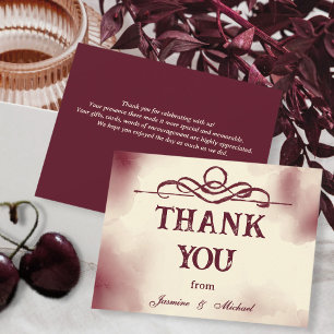 Burgundy och Elfenben Vintage Minimalistisk Bröllo Tack Kort