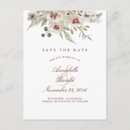 Burgundy och Elfenbensfärgade Blommor Spara Datum Meddelande Vykort