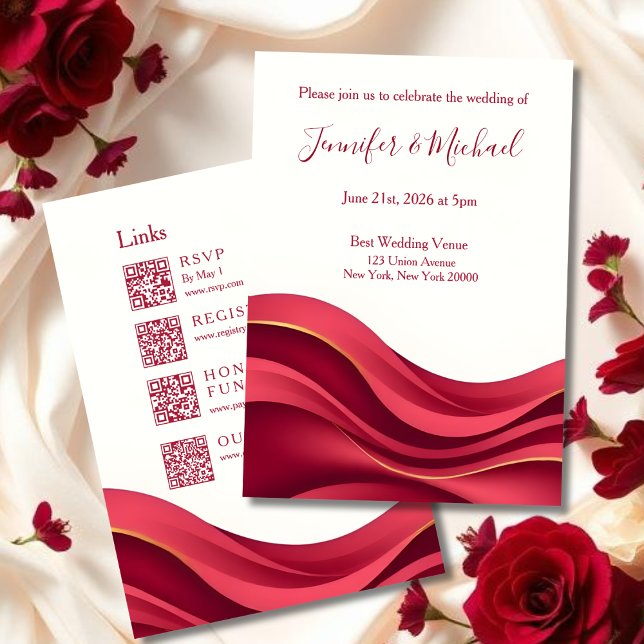 Burgundy och Elfenbensfärgat Bröllop Allt-i-ett Inbjudningar (Burgundy Wedding All In One  Invitation )