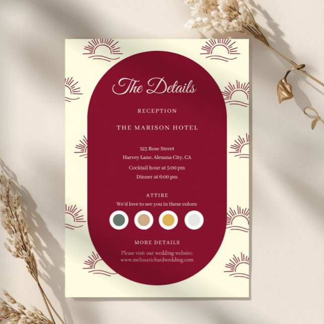 Burgundy och Elfenbensvalv  Bröllopsinformation Ko Tilläggskort (filipino wedding details card, wedding insert card, burgundy wedding details, catholic wedding inser)