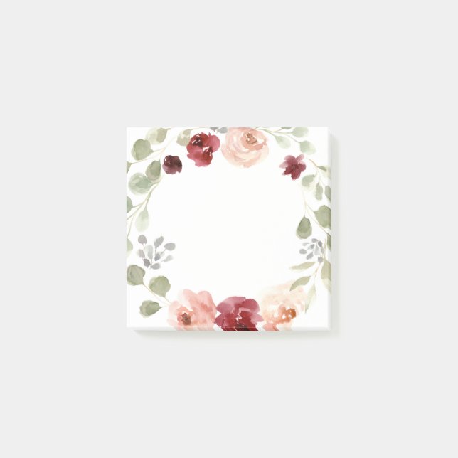 Burgundy och Eucalyptusblommigtkran Post-it Block (Framsida)