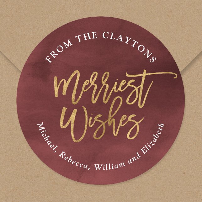 Burgundy och falsk folie Gladaste presentkortsetik Runt Klistermärke (Skapare uppladdad)