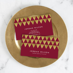 Burgundy och Faux Guld-triangeln Modern geometri Visitkort