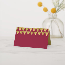 Burgundy och Faux Guld Triangle Geometric Mönster Placeringskort