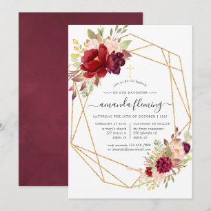 Burgundy och geometrisk baptism/Christening Inbjudningar