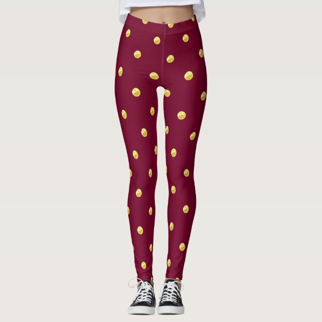 Burgundy och Gold Dot Leggings (Framsida)