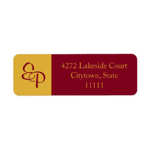 Burgundy- och Goldenrod-monogrametikett Returadress Etikett